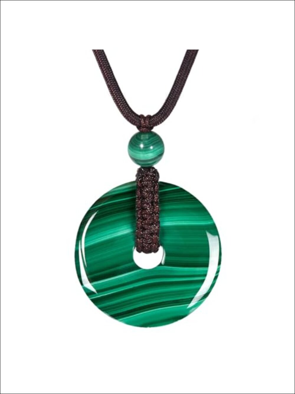 Genuine Malachite Donut Pendant Necklace, Handmade Natural Healing Crystal